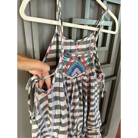 Urban Outfitters plaid embroidered baby doll top size XS pink cream - Picture 4 of 5